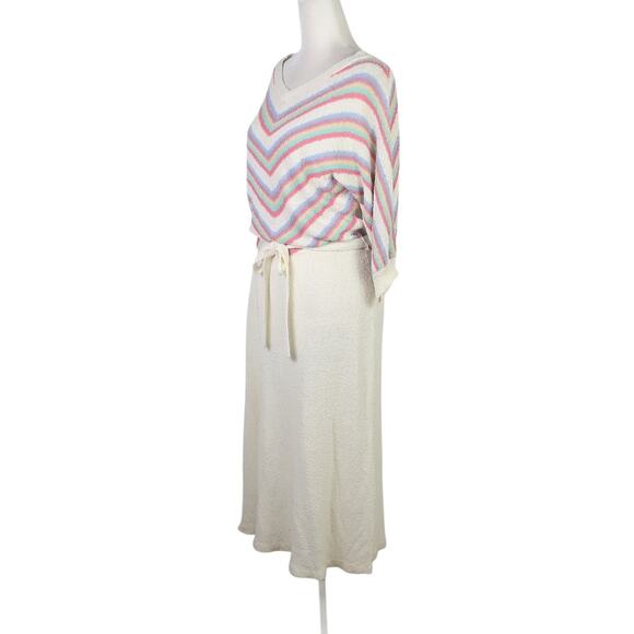 Vintage 70s Just Mort Cream Striped Knit Sweater Midi Dress M - Picture 3 of 6